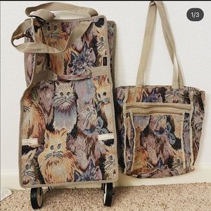 Cute vintage cat tapestry luggage set